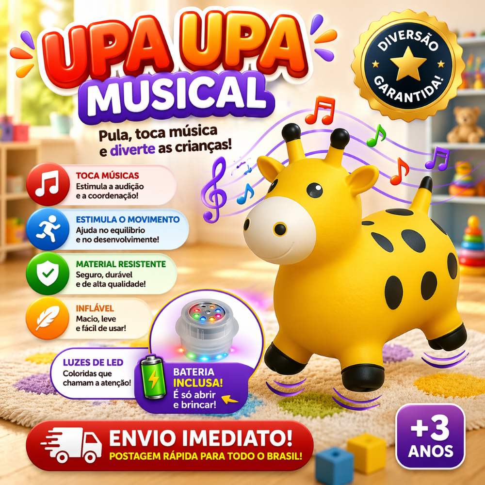 Upa Upa Girafa Inflável Emborrachada com Som Musical para Bebês Cavalinho Pocotó