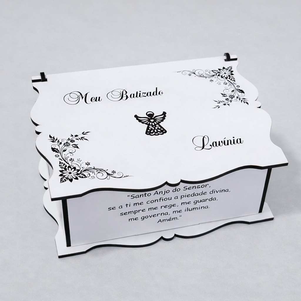 Caixa Decorativa Meu Batizado Personalizada com Oração Casa e Decoração Mdf Branco