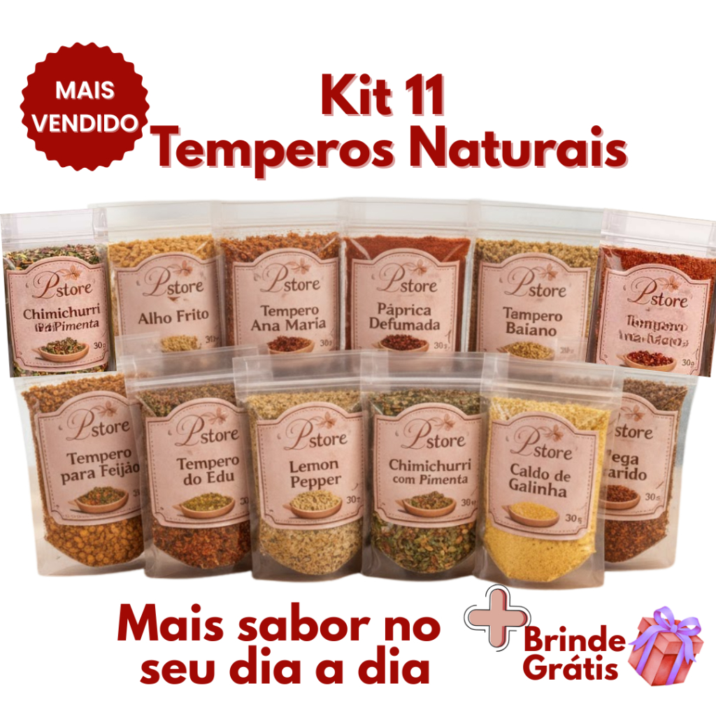 Kit 11 Temperos Naturais Completo 30g 50g 100g | Tempero Caseiro para Carne Frango Feijão | Sem Conservantes + Brinde