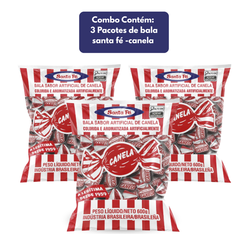 Combo 3 Pacotes Bala Dura Canela Santa Fé 600g