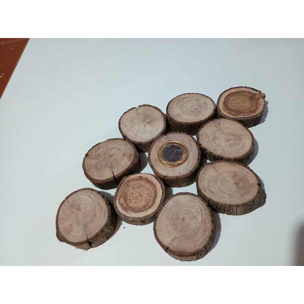 Kit 10 Mini Bolacha de Madeira Natural Rústica entre 4 a 6 cm - Madeira de Demolição - Pinterest Style