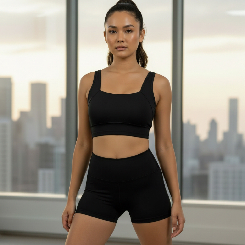 Conjunto Academia Feminino Short Cintura Alta e Top Fitness Suplex básico cores diversas