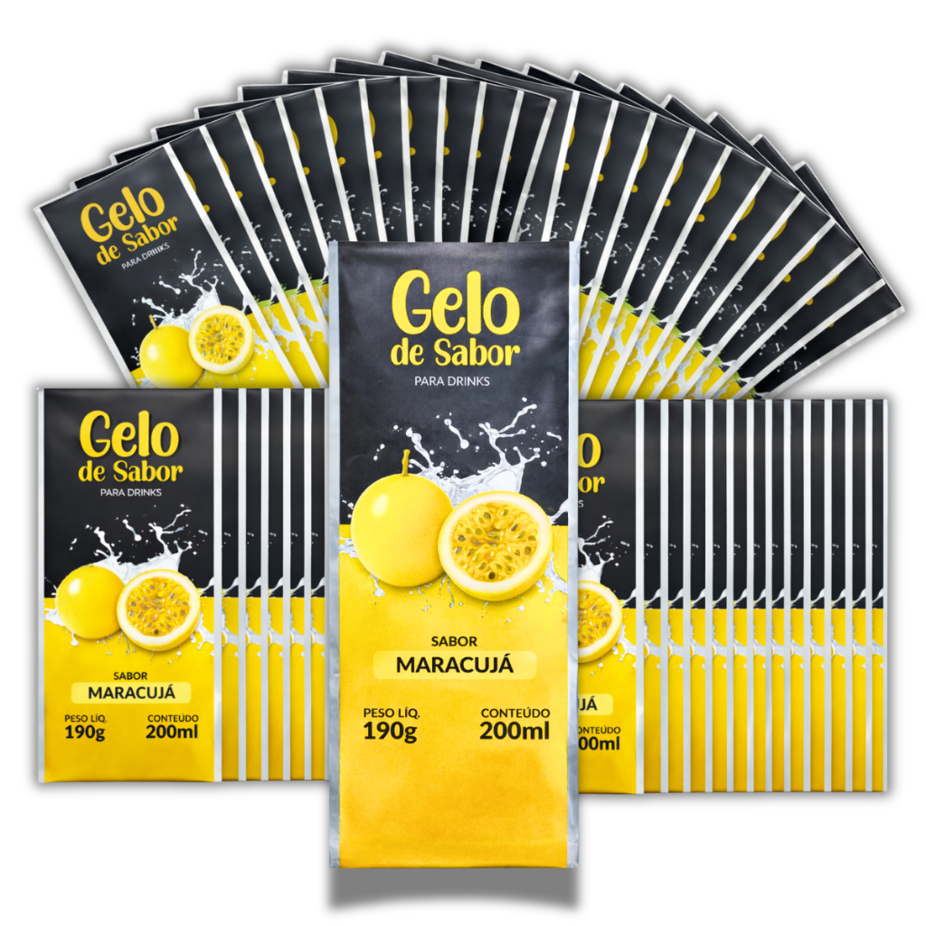 Embalagem para Gelo Sabor Maracujá 500 Unidades Gelo Saborizado BOPP Metalizado 200ml