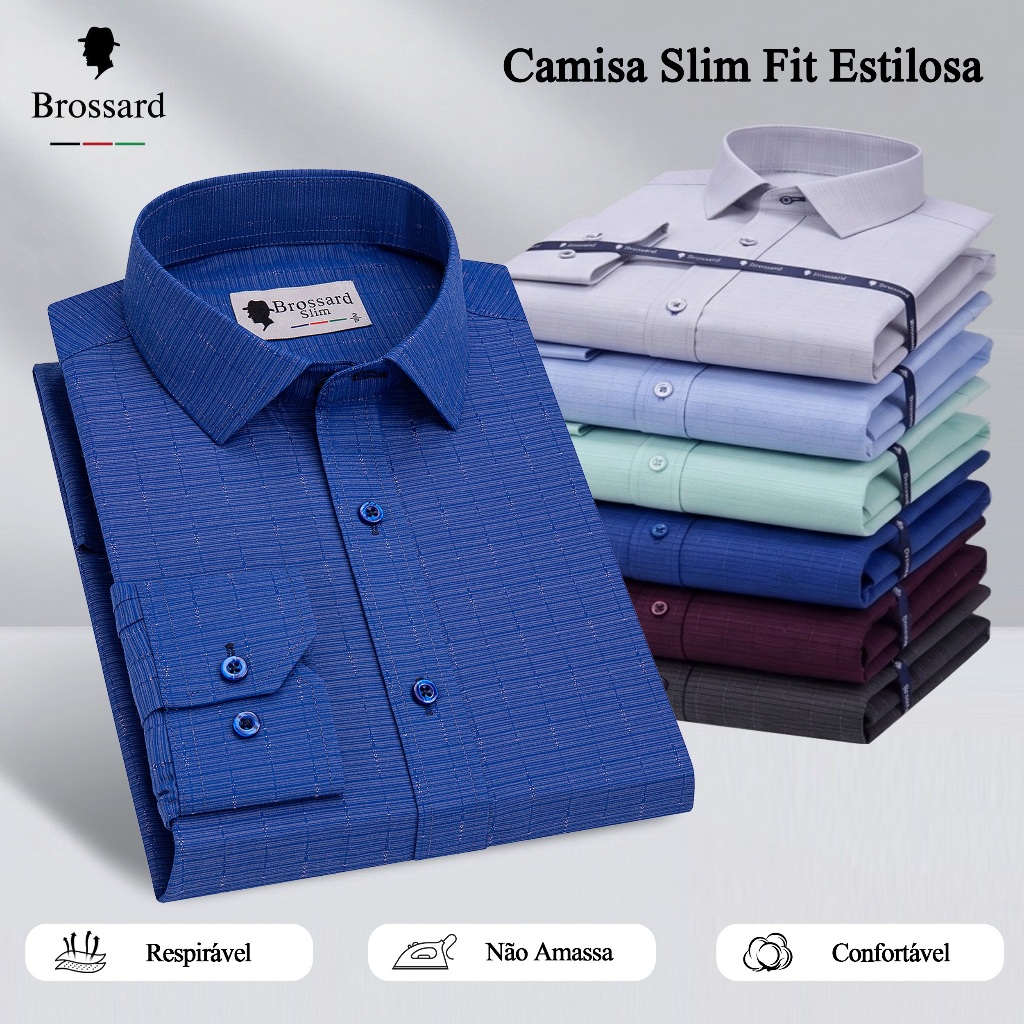 Camisa Social Masculina Slim Fit Premium - Blusa Não Amassa Respirável , Estilo Esportivo Casual