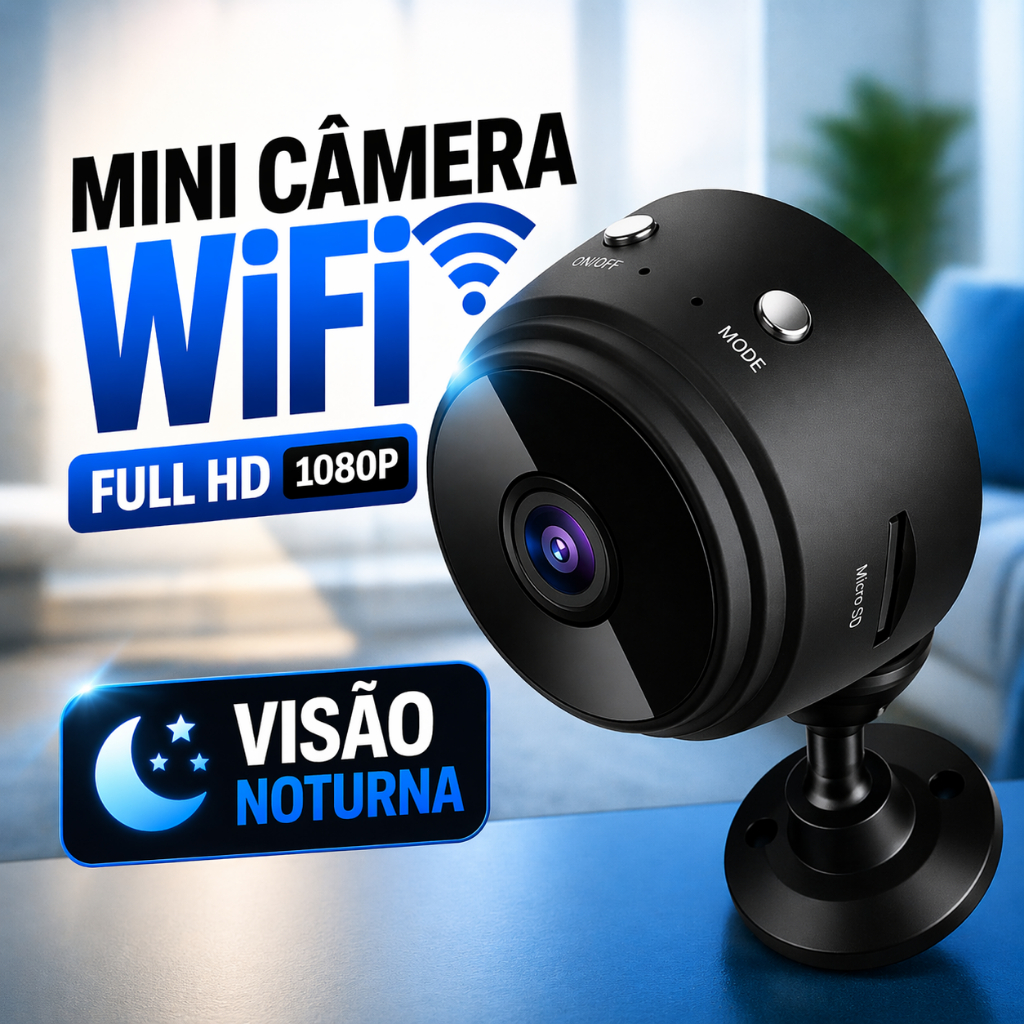 Mini Câmera WiFi Espiã Full HD 1080p com Áudio Visão Noturna Detecção Movimento App Celular A9