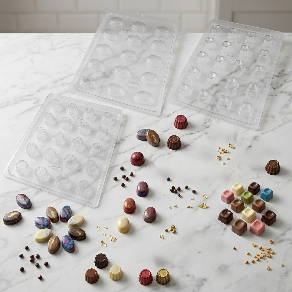 Kit 3 Formas para Chocolate BWB Simples Sem Silicone Bombom Detalhado 7 + Bombom Pudim + Nanete