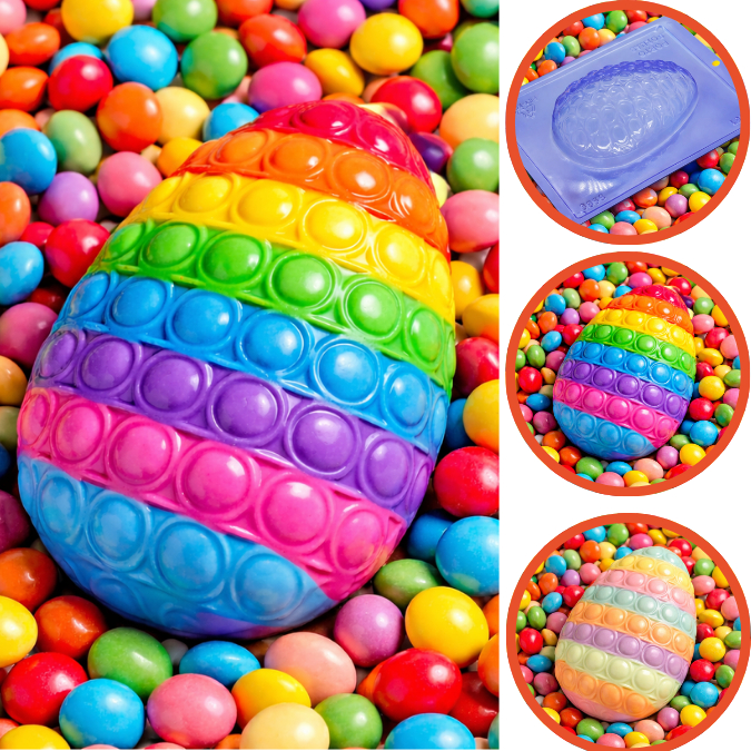 1~5 Forma para chocolate: Ovo Páscoa POP IT 350g (3 PARTES) COD P1051 Lançamento páscoa 2025(PORTO) (CHOCO)