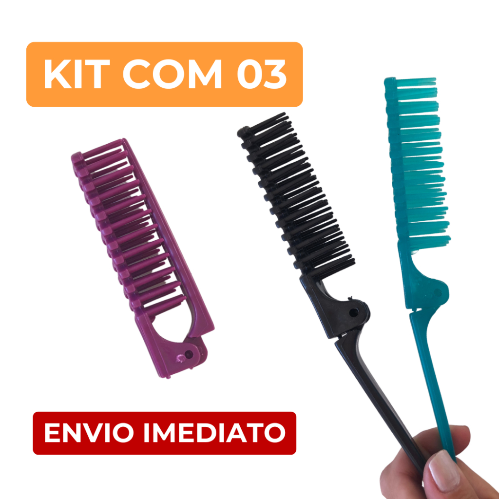 Escova Dobrável 5 Fileiras Fitagem Cachos Definidos Para Cabelos  Cacheados Kit 3 Unidades