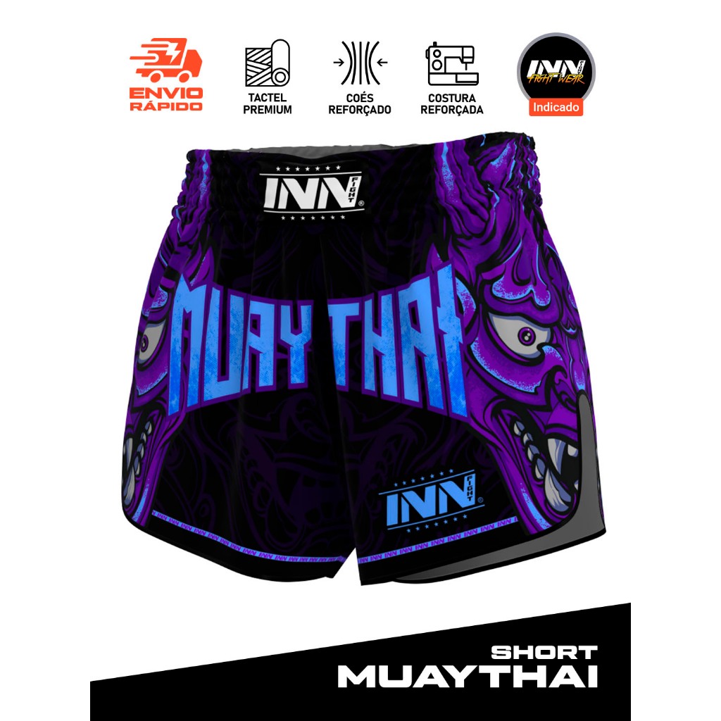 Short Muay Thai Champion Purple Hannya Spirit Unissex