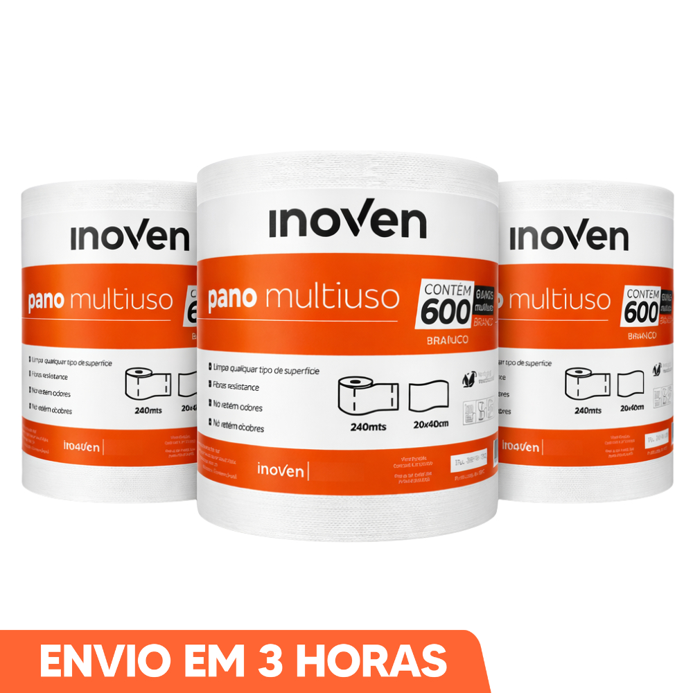 Kit Até 3 Rolos 20cm x 240m Pano Multiuso Perfex Limpeza Branco 1800 Panos Marca Inoven