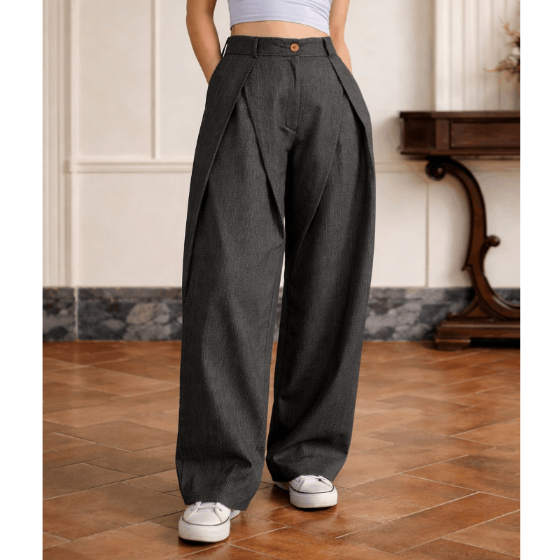 Calça Wide Leg Eco Sarja Alfaiataria Cintura Alta Ajustável Autoral Sustentável