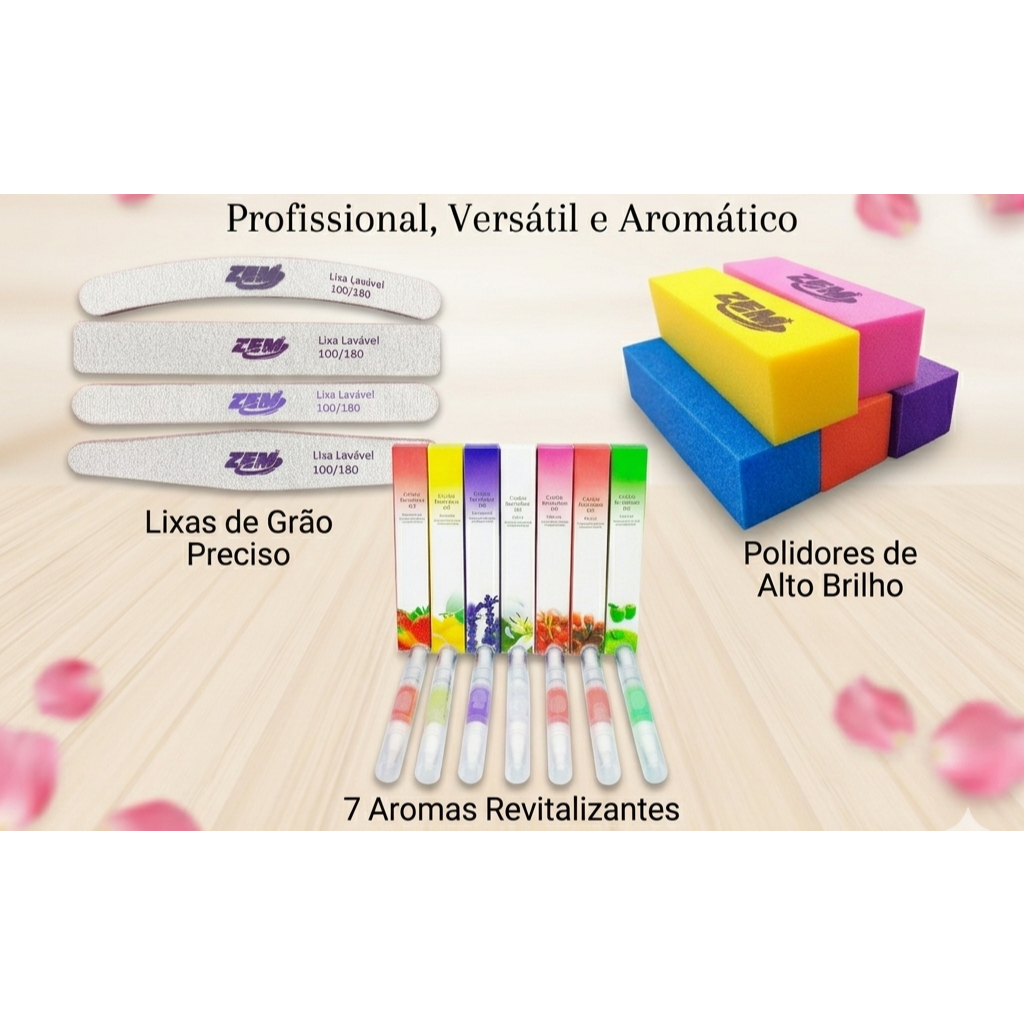 Kit Nail Care Completo: 10 Lixas Profissionais  + 5 Lixas Blocos + 1 Canetas Óleo de Cutícula