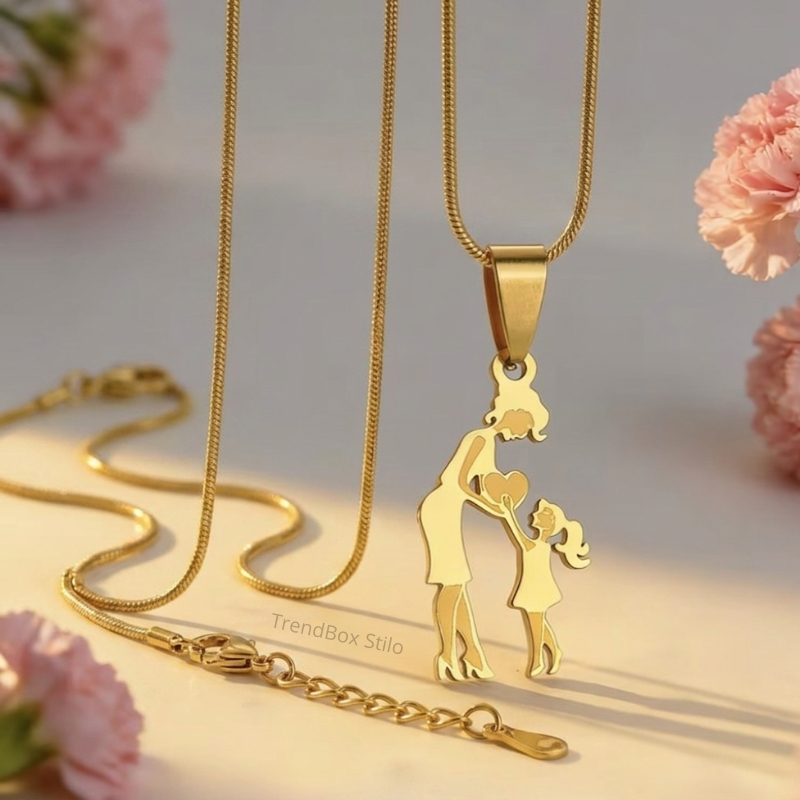 Colar Feminino Amor de Mãe e Filha Aço Inox Dourado Prateado Presente Dia das Mães