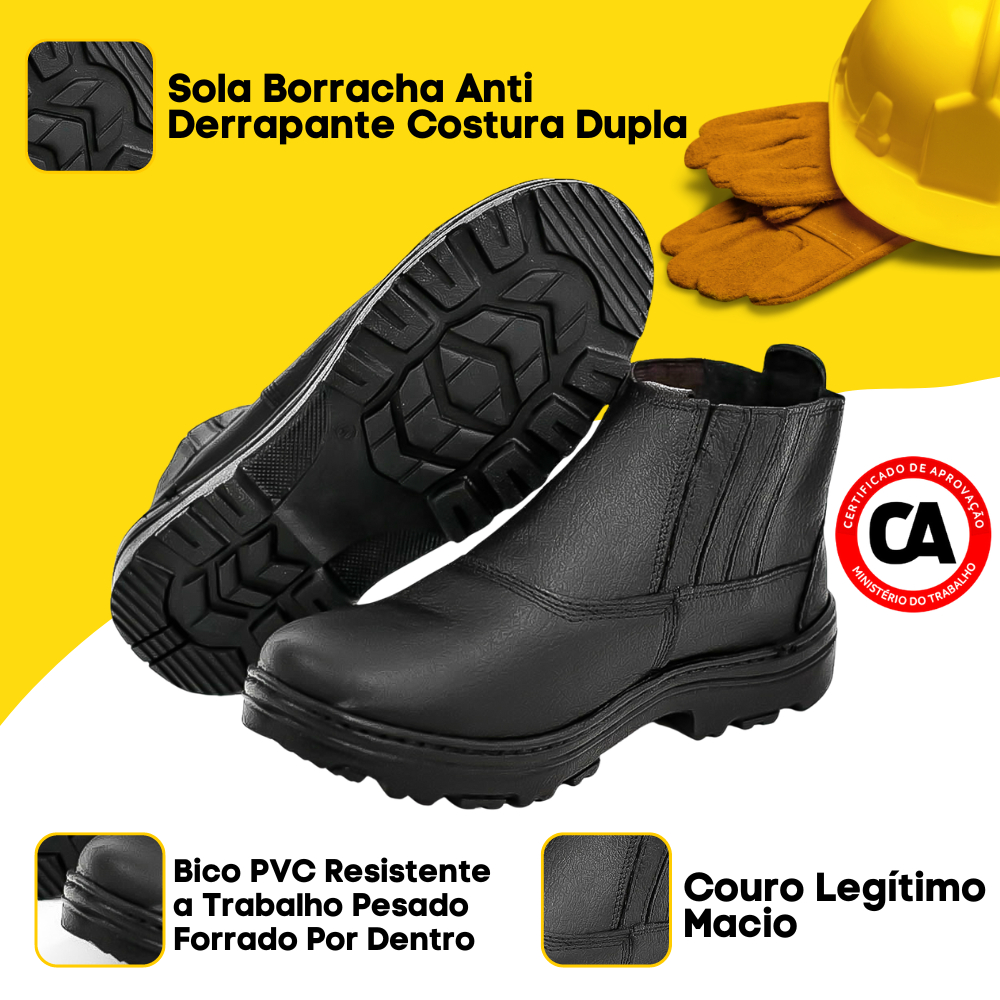 Bota Botina De Segurança Masculina Couro Legítimo Bico Pvc Sapato De Segurança Promoção Black Friday