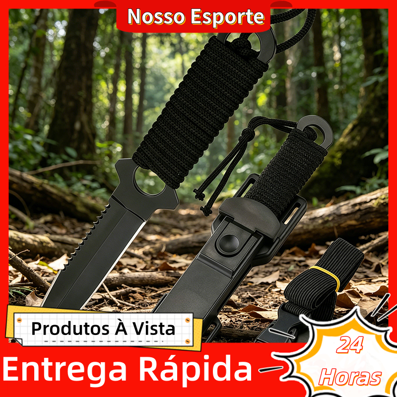 Faca Tatica Militar Esportiva Caça Mergulho Albatroz Com Cinto Duplo E Bainha Cor Preto