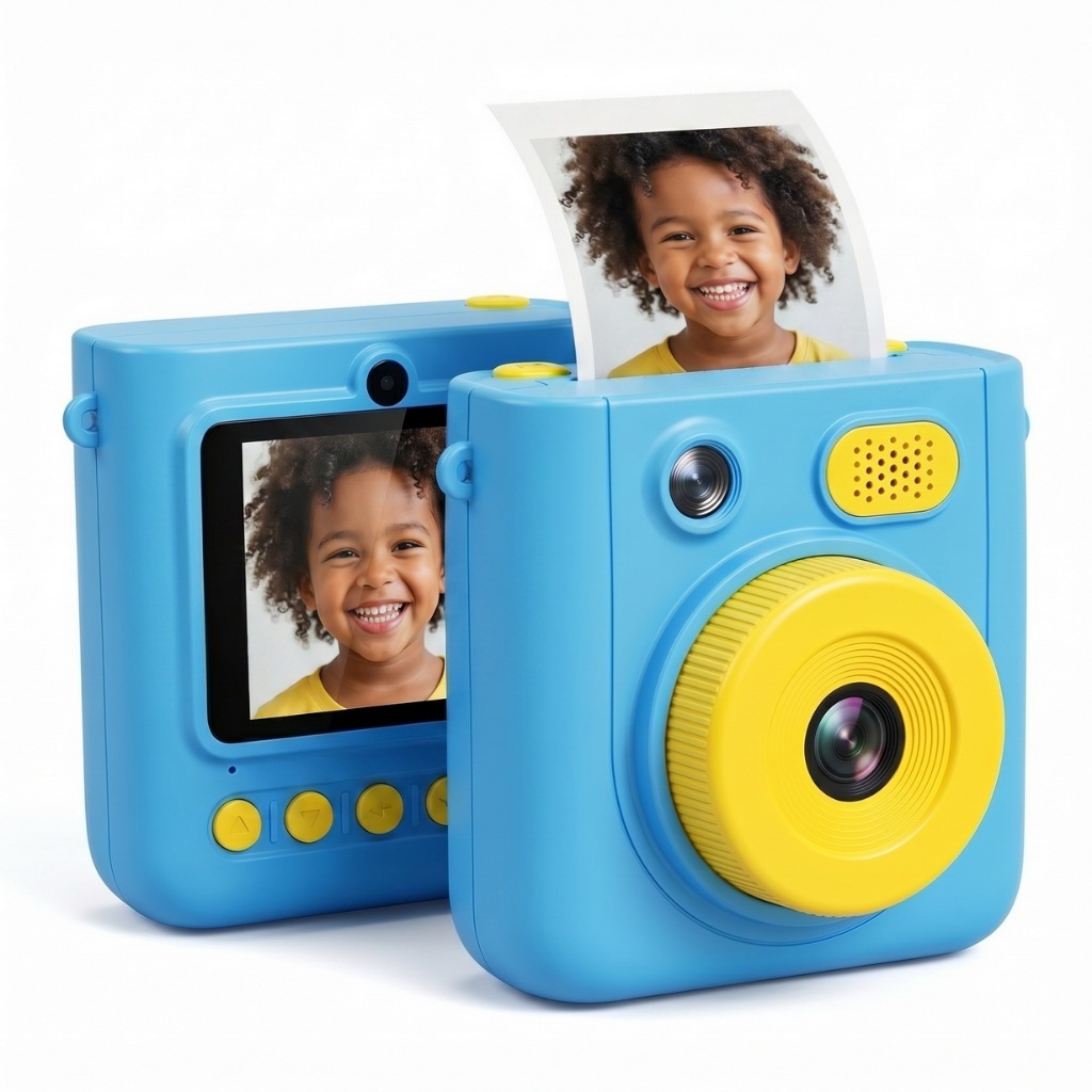 Câmera Instantânea Infantil Digital com Impressão Térmica Sem Tinta - Tela de 2.4", Vídeo HD 1080P