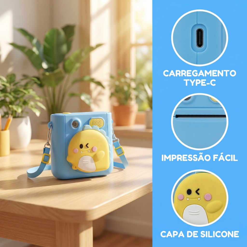 Câmera Instantânea Infantil Digital com Impressão Térmica Sem Tinta - Tela de 2.4", Vídeo HD 1080P — imagem 2 de 2