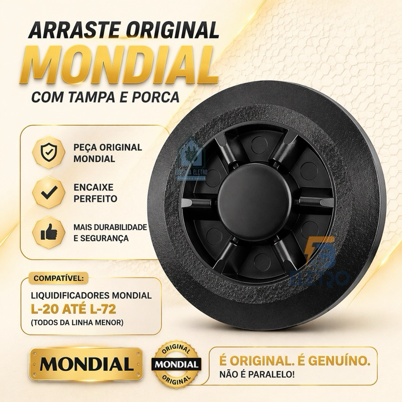 Arraste do Motor para Liquidificador Mondial Power Vitamix Dinâmico Maxis Eletronic Original Tampa e Porca