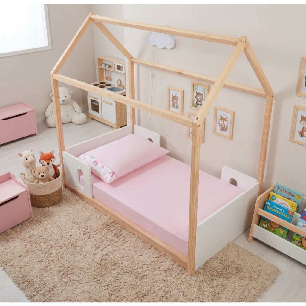 Jogo Lençol 2 peças Mini Cama Montessoriana Ponto Palito Menina Menino Percal 400 fios