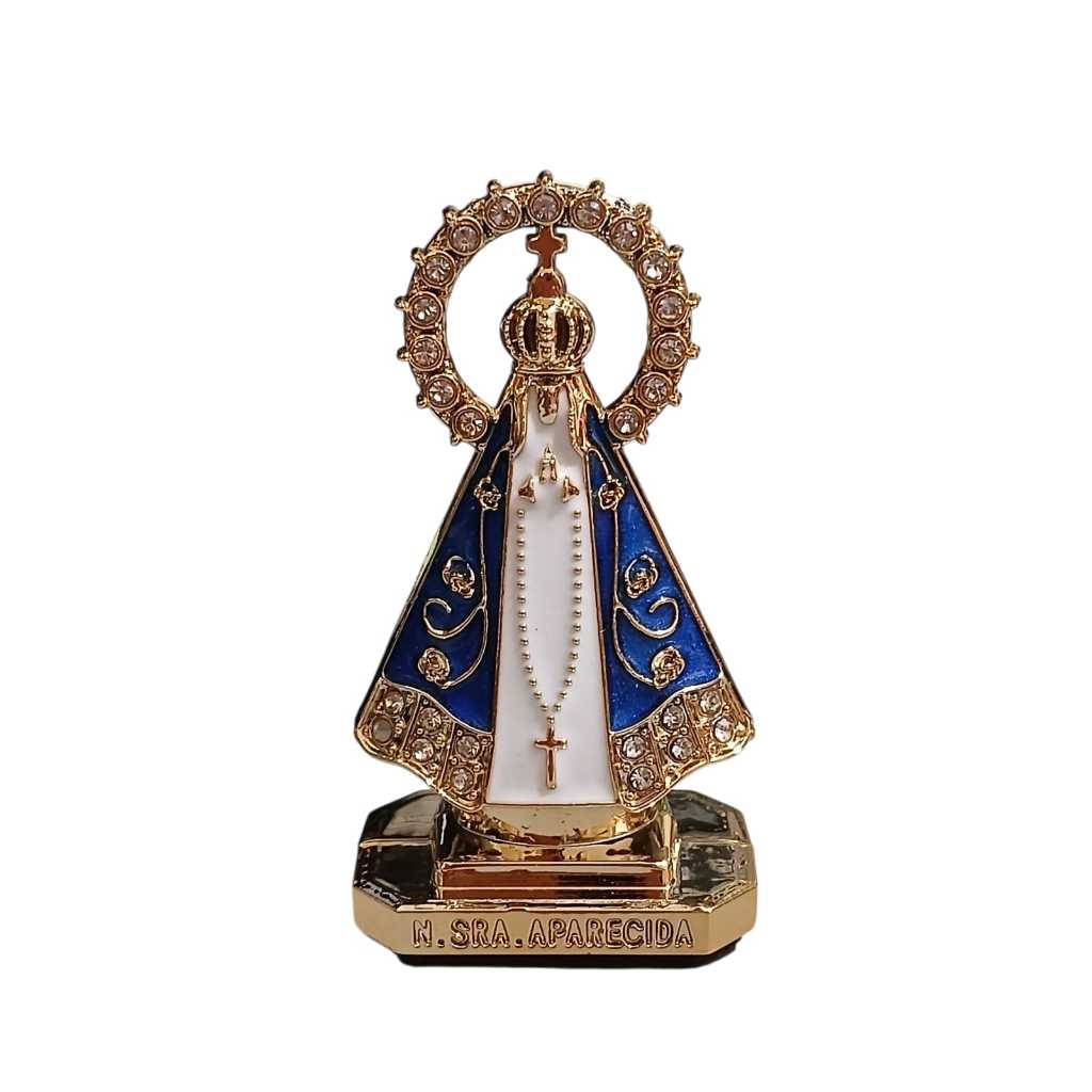 Enfeite Metal Nossa Senhora Aparecida Imagem Santinha Painel de Carro Dupla Face Adesivo Miniatura Pequena Fundo Branco
