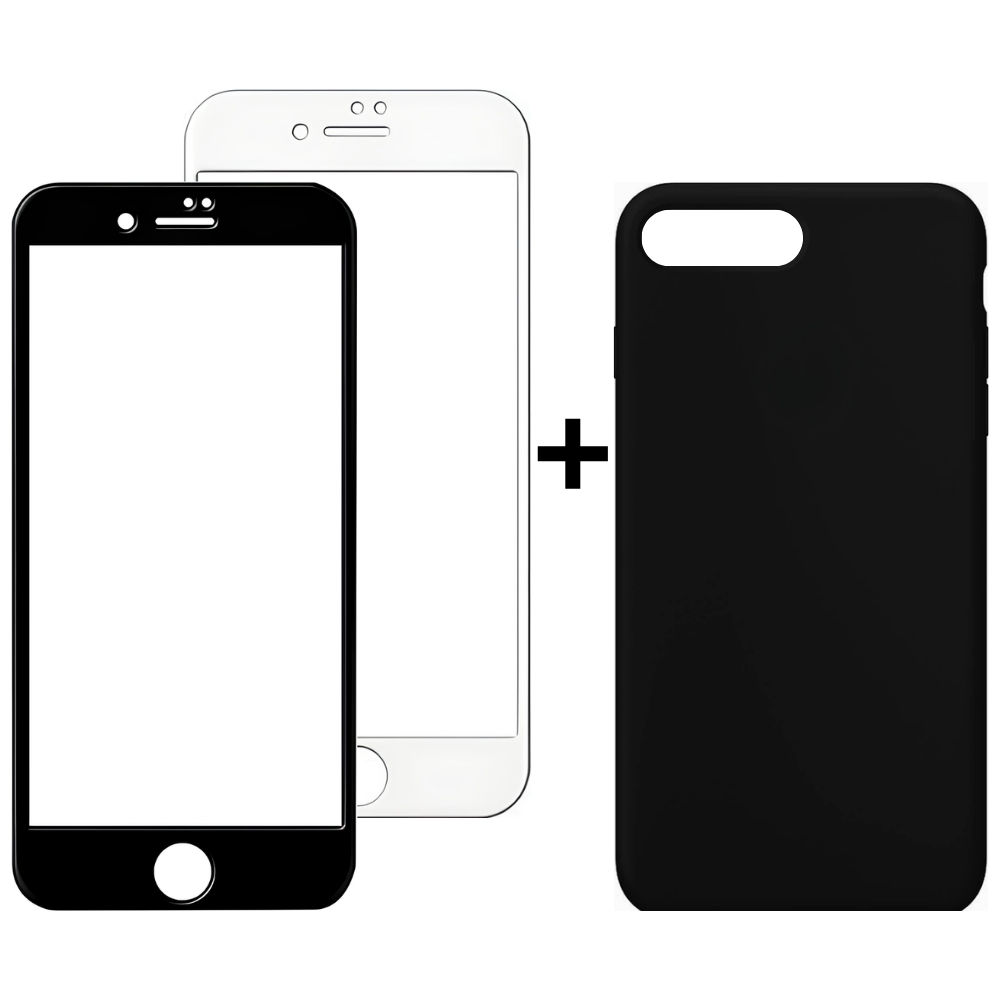 Kit Capinha e Película para Iphone 7 Plus ou 8 Plus Colorida e Transparente Fechada nas Laterais Case Aveludada e Silic