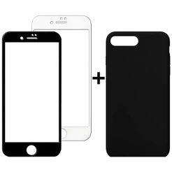 Kit Capinha e Película para Iphone 7 Plus ou 8 Plus Colorida e Transparente Fechada nas Laterais Case Aveludada e Silic