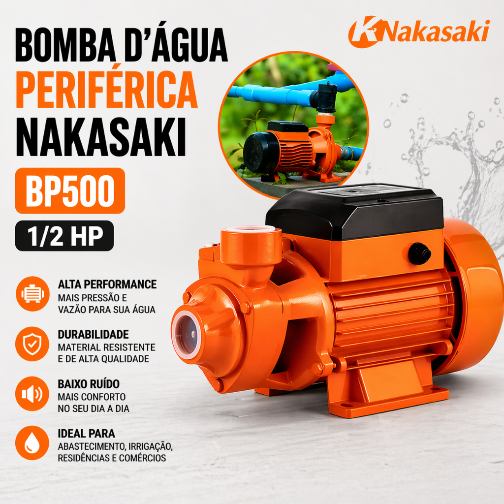 Bomba D'água Periférica Nakasaki BP500 1/2 HP para Cisterna e Residências