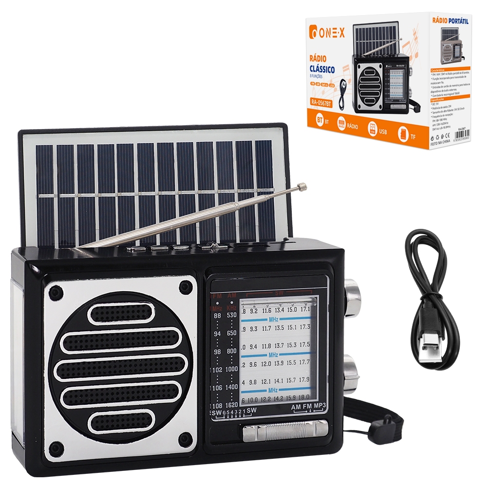 Rádio Portátil Bluetooth Painel Solar com lanterna BT TF USB Radio Retro Caixa de Som Usb Sd Am Fm