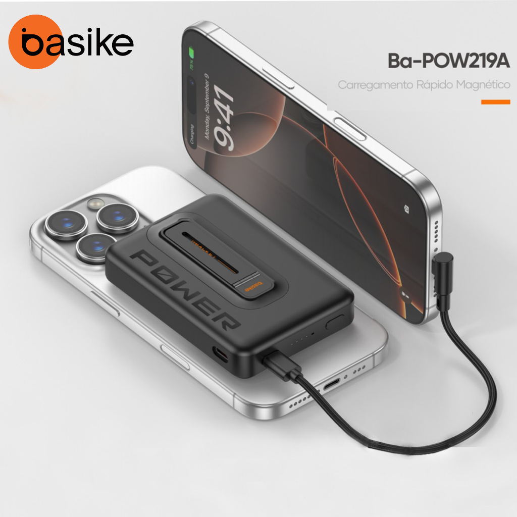 BASIKE Power Bank Bateria Portátil MagSafe 10000mAh Carregamento Rápido 15W Sem Fio para iPhone