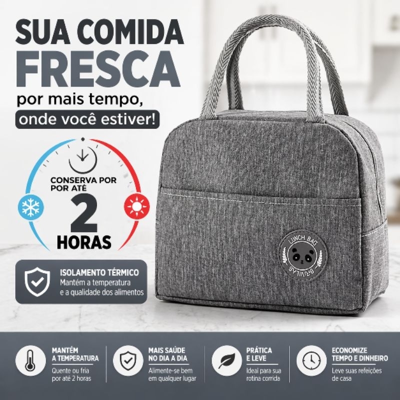 Bolsa Térmica Lancheira Marmita 4L com Bolso Lateral Alça Reforçada Trabalho Escola Academia