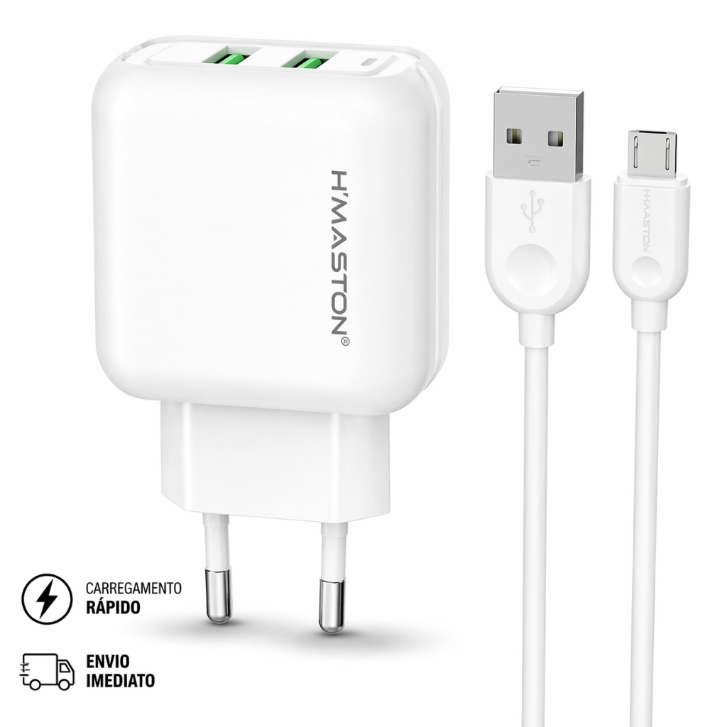 (ORIGINAL) Carregador V8 compatível com todos os celulares entrada V8 Fonte Torre Portátil 2 USB 5