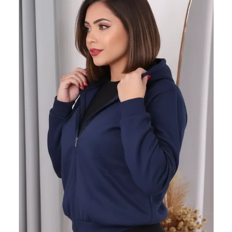 Moletom Poliéster Feminino liso , Com Capuz, Bolsos laterais e fechamento em zíper perfeito para seu look