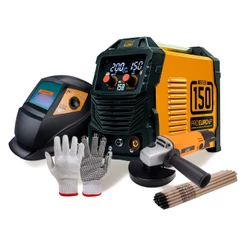 Kit Máquina Solda 3 em 1 MIG 150A Máscara Automática Esmerilhadeira 720W 220V Eletrodo Luva Pró Euro