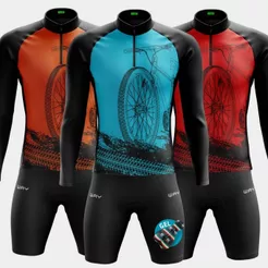 Conjunto Ciclismo Masculino Short Gel Forro Camisa Bike Roda Manga Longa Várias Cores e Bermuda
