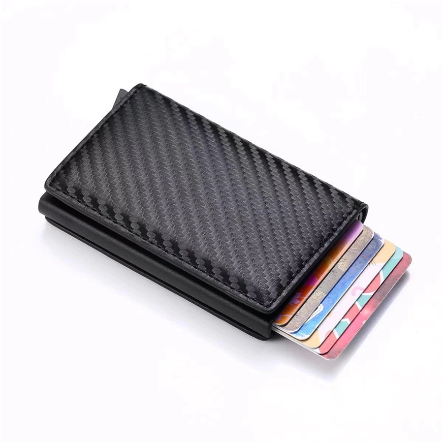 Carteira Slim Masculina Feminina Fibra De Carbono Porta Cartões Anti RFID Preta Marrom