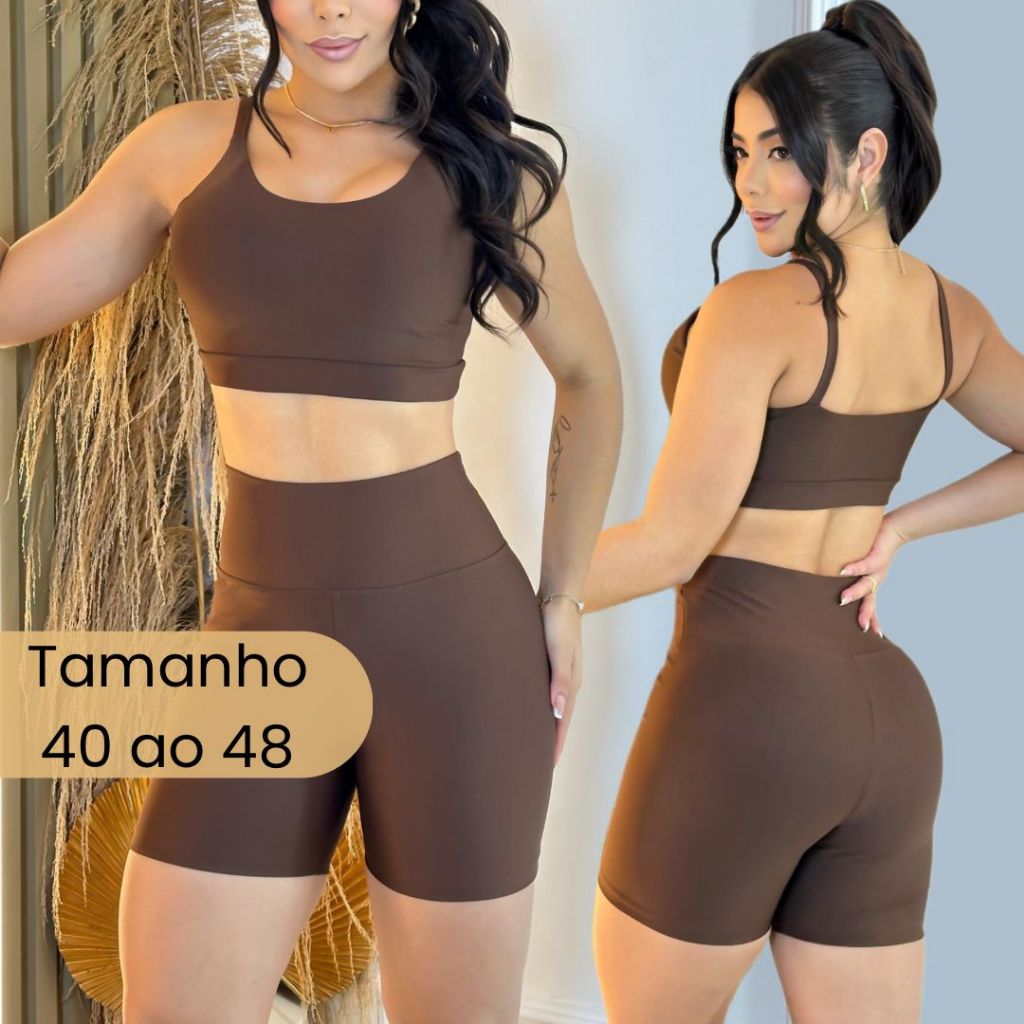 Conjunto Short Fitness Cintura Alta Suplex Premium Zero Transparência