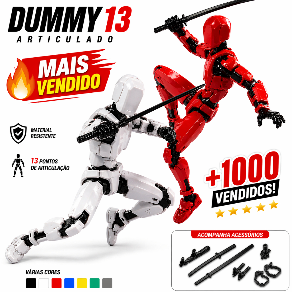 Dummy 13 Articulado 3D + Acessórios Boneco Colecionável Várias Cores