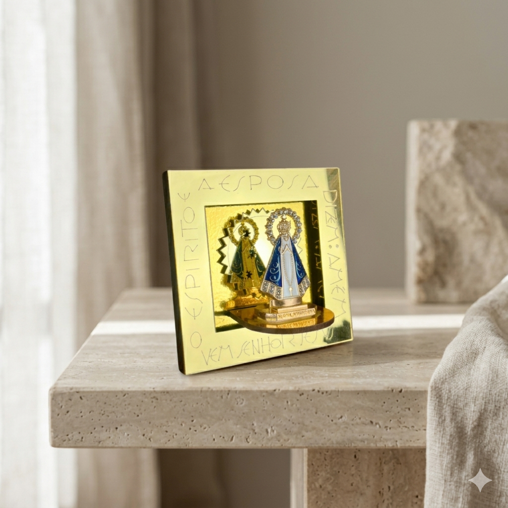 Nicho Decorativo Dourado 11cm Nossa Senhora Aparecida Metal Strass Decoração Altar Presente Fé Imagem Religiosa Santo
