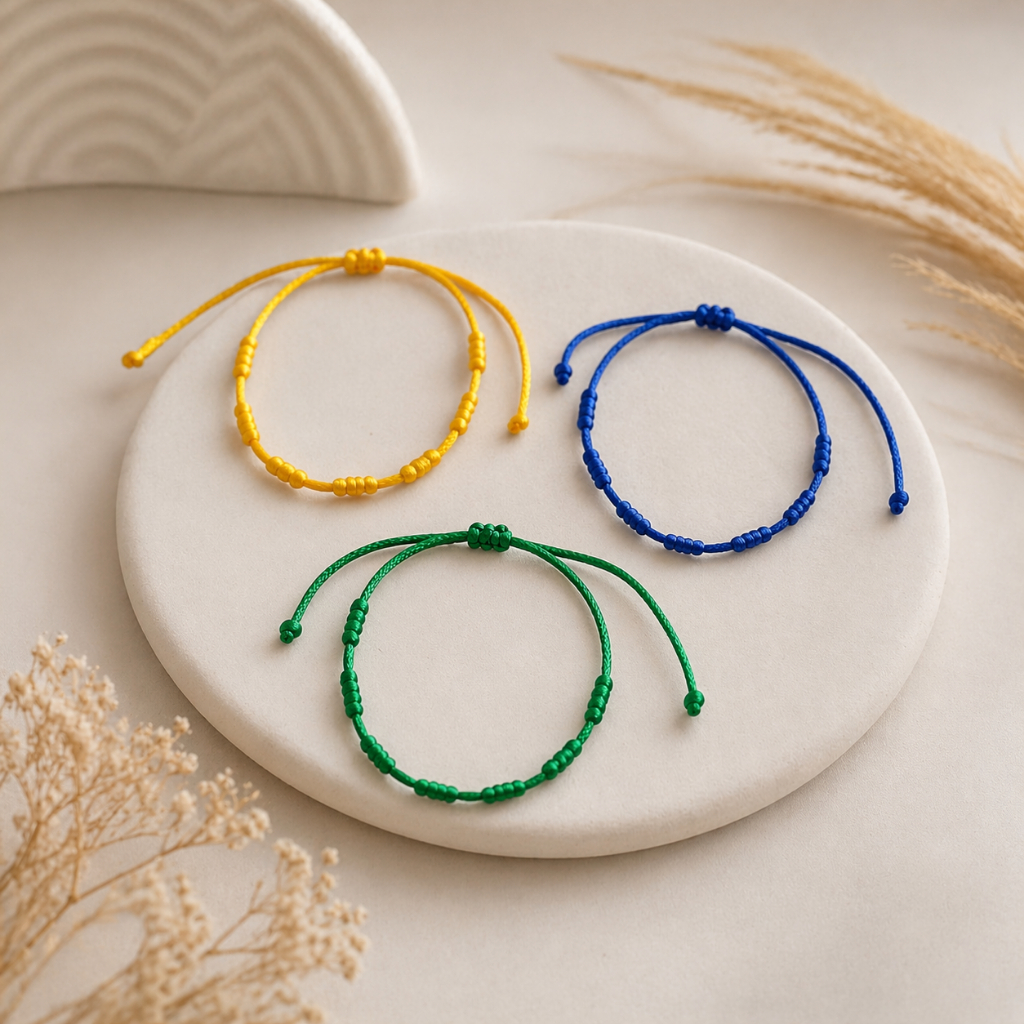 Pulseira do Brasil 7 Nós de Proteção Kabbalah Lançamento Copa do Mundo 2026