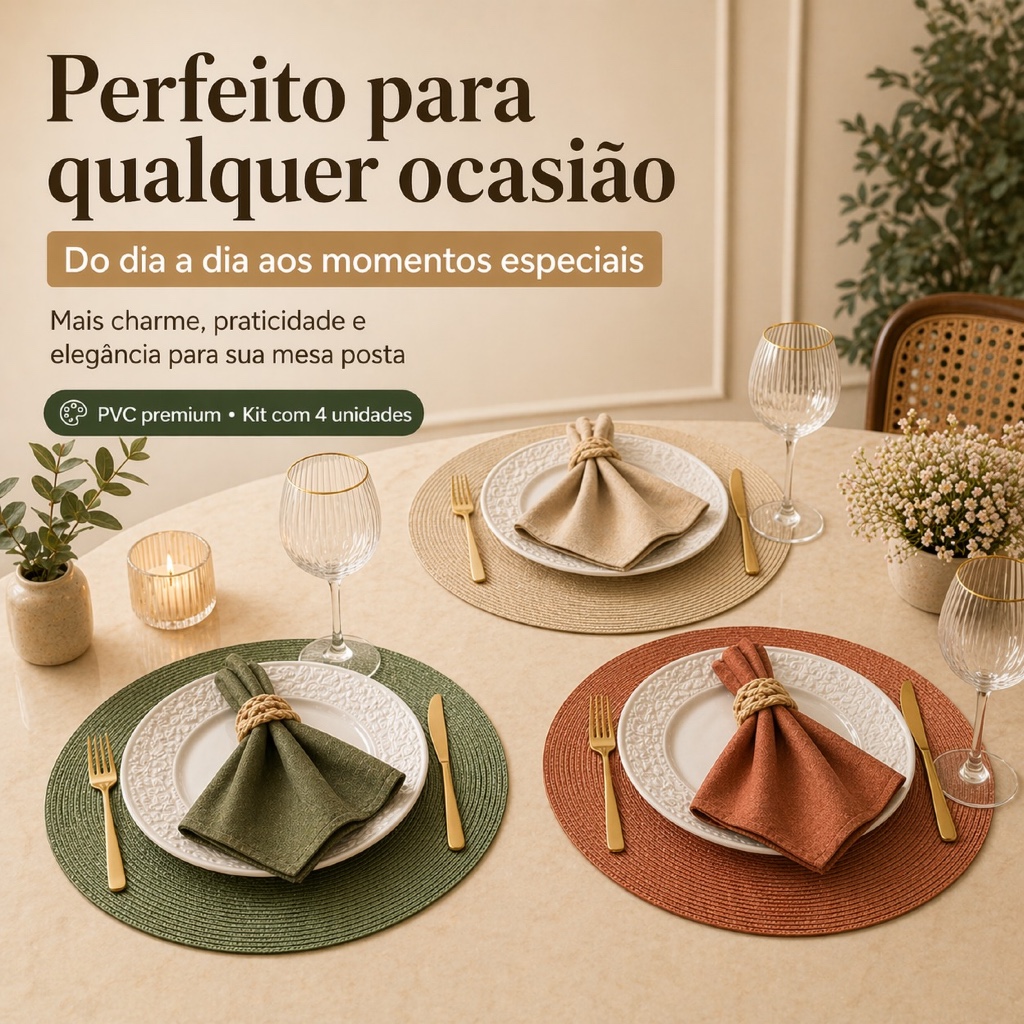 Jogo Americano 4 Peças Redondo 38cm Kit Souplat para Mesa Posta Jantar Cozinha Decorada