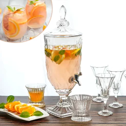 Suqueira Jarra de Vidro Cristal 2L /3L /5L com Torneira e Tampa- Design Sofisticado Diamond Água Saborizada