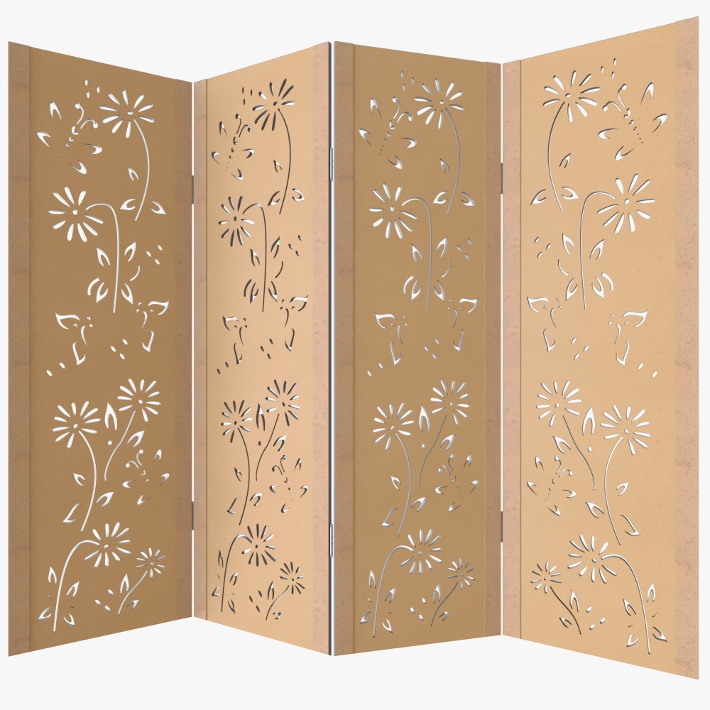 4 Biombos Folha Divisor Divisória Painel Separador De Ambiente Madeira Mdf Cru Sanfonado