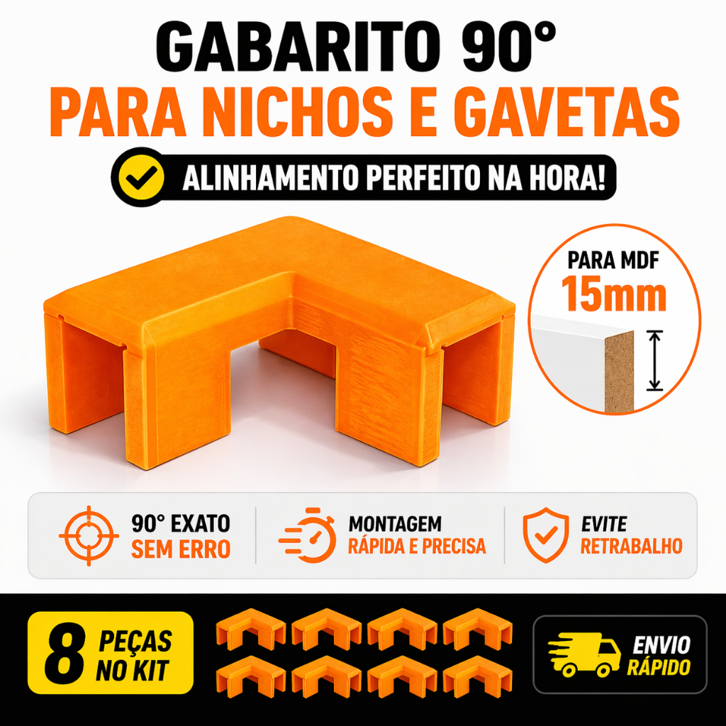 Gabarito 90° MDF Para Nichos e Gavetas | Esquadro de Montagem Preciso Sem Erro
