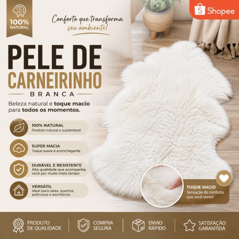 pele de carneirinho branca 1,60 de largura. vários tamanhos.