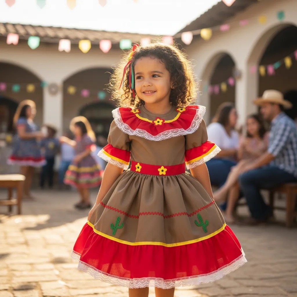 Fantasia De Festa Junina Infantil Menina Cangaceira Maria Bonita Vestido Temático Arraial Festas São João