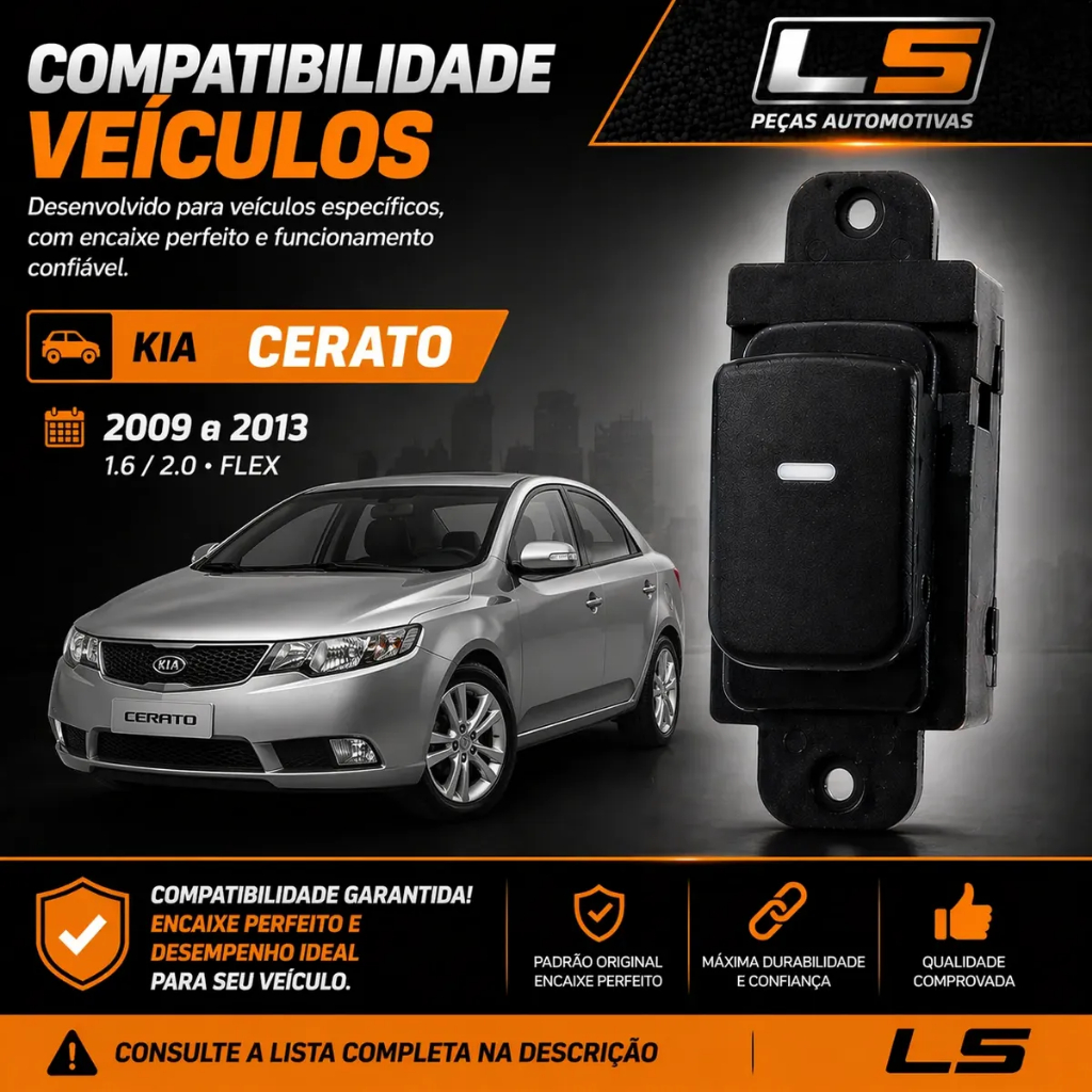 Botao Comando Vidro Eletrico Dianteiro Direito Cerato Kia Soul 2010 2011 2012 LD Passageiro Peça