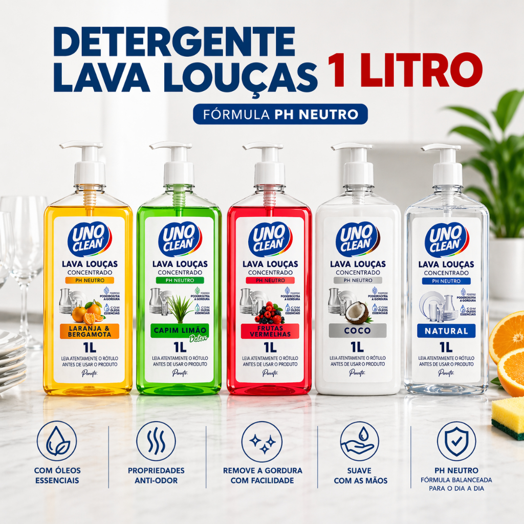Detergente Lava Louças Concentrado 1L Premium Multiuso Limpeza Profunda Alto Rendimento