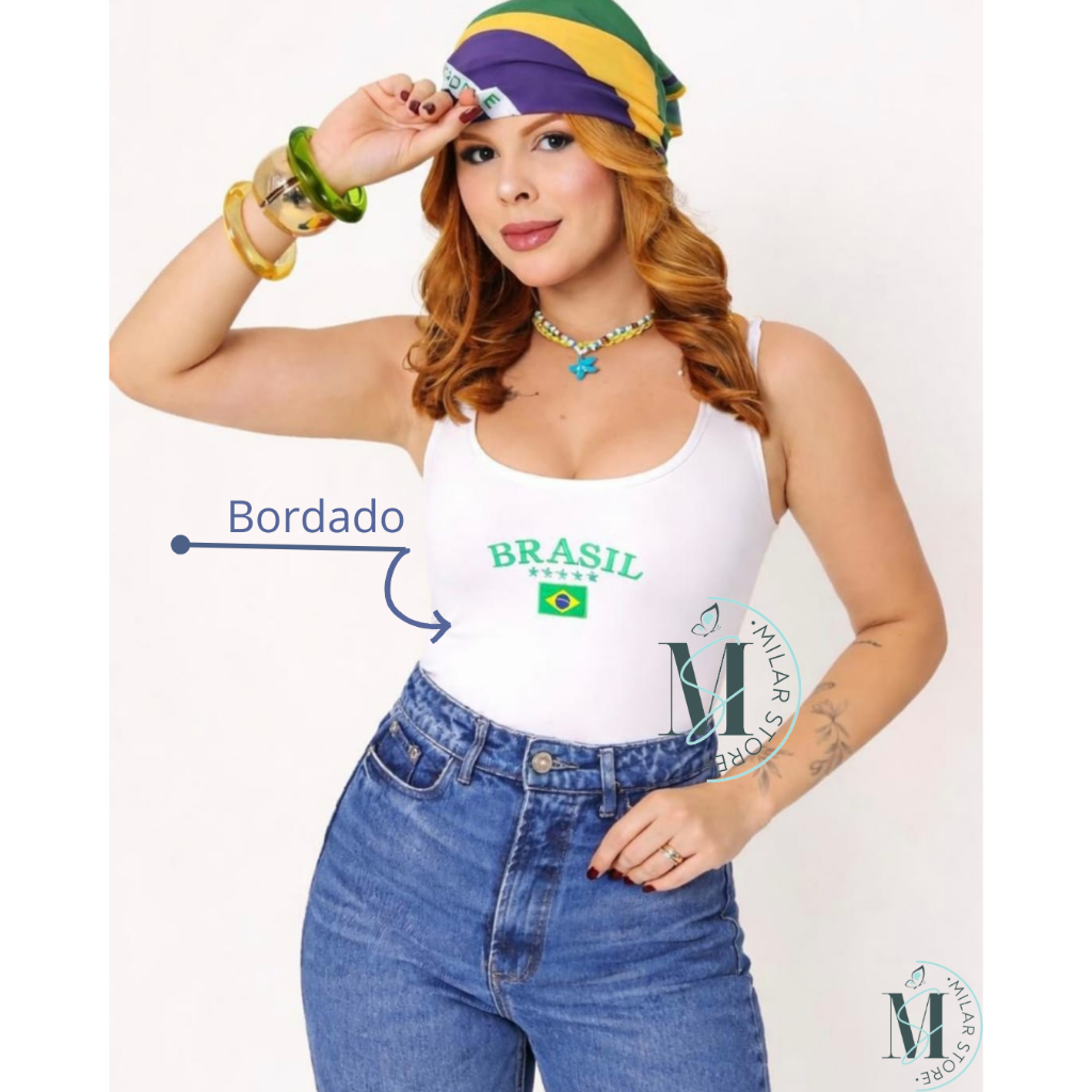 Camiseta Brasil Regata Feminina Suplex Básica blusinha Brasil alça grossa lisa tecido sem bojo