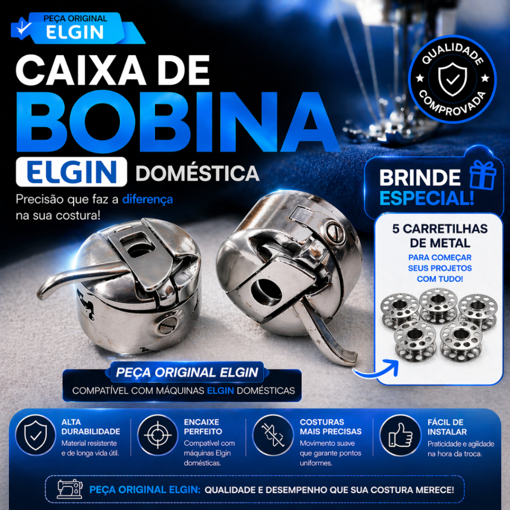 Caixa Bobina Elgin Doméstica + 5 Bobinas Altas Elgin Vigorelli Costura Doméstica
