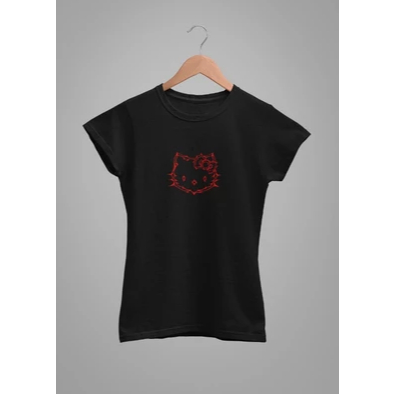 Baby Tee Y2K Feminina- Estampa Kittyzinha, Conforto Elástico e Versátil para Primavera/Verão/Outono